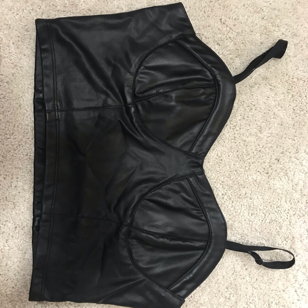 Black leather crop top